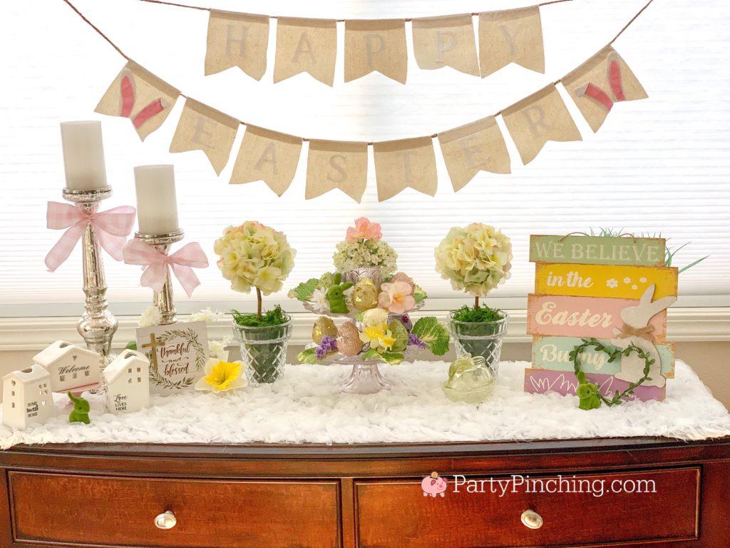 Dollar Tree DIY, Dollar Tree crafts, Easter Dollar store, dollar general diy, cheap inexpensive dollar store decor, budget crafts, bunny banner, beautiful centerpeice dollar tree Easter bunny