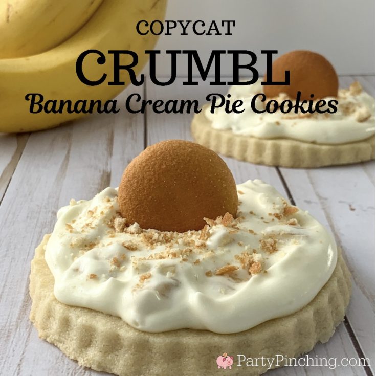 Crumbl Banana Cream Pie Cookies, copycat Crumbl recipe, Crumbl cookie recipes, best Crumbl cookie recipe, best banana cream pudding pie recipe, Magnolia banana pudding, best banana cream pie ever, crumbl cookies, crumble cookies, better than crumbl cookies, party pinching